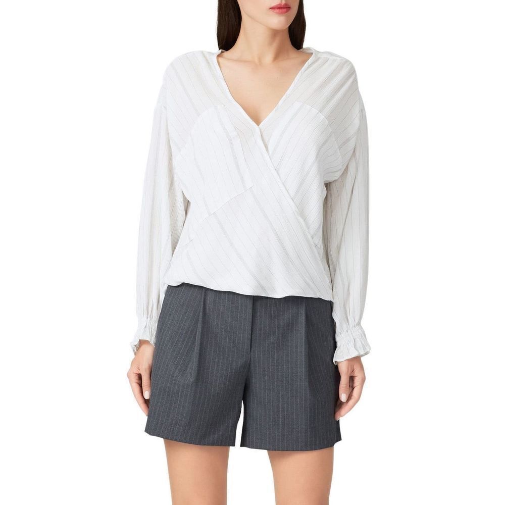 All Saints  Wrap Penny Surplice Blouse Top Striped Long Sleeve White Size L
